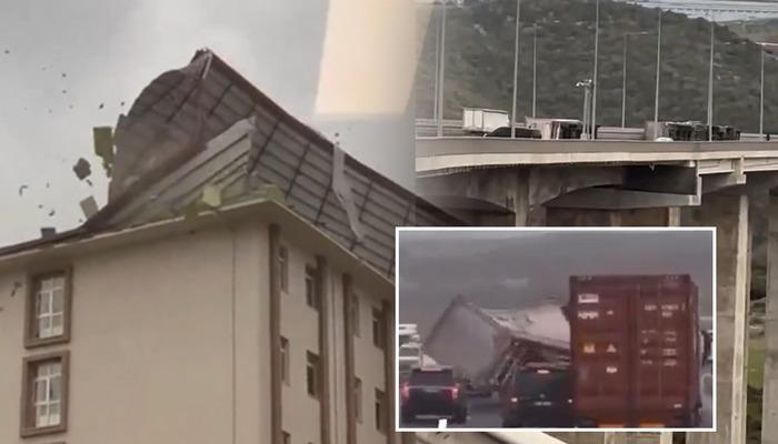 Fırtına tırları peş peşe devirdi, otoyollar savaş alanına d&ouml;nd&uuml;