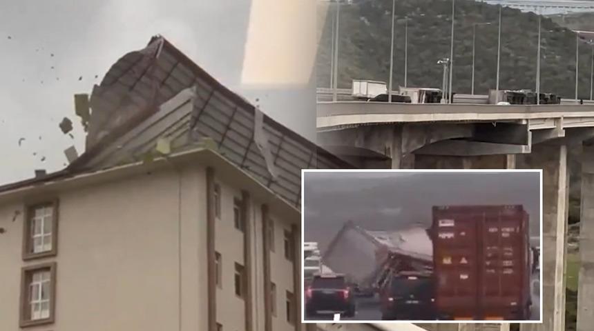 Ne &ccedil;atı kaldı ne cam! Fırtına tırları peş peşe devirdi, otoyollar savaş alanına d&ouml;nd&uuml;