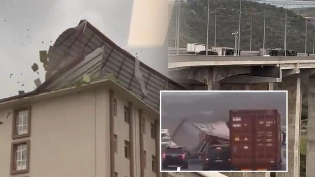 Ne çatı kaldı ne cam! Fırtına tırları peş peşe devirdi, otoyollar savaş alanına döndü