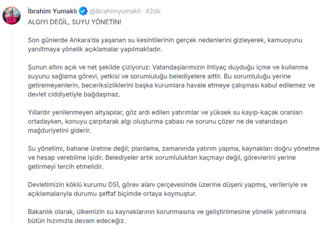 Ankara&rsquo;daki su sorunu sonrası Bakan Yumaklı&rsquo;dan a&ccedil;ıklama: &ldquo;Algıyı değil suyu y&ouml;netin&rdquo; 3