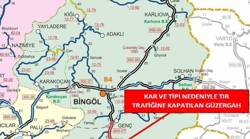 Bing&ouml;l-Diyarbakır karayolu tır trafiğine kapatıldı