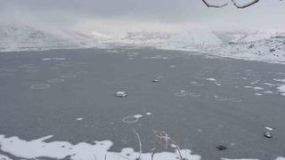 Adıyaman’da Çat Barajı’nın yüzeyi buz tuttu