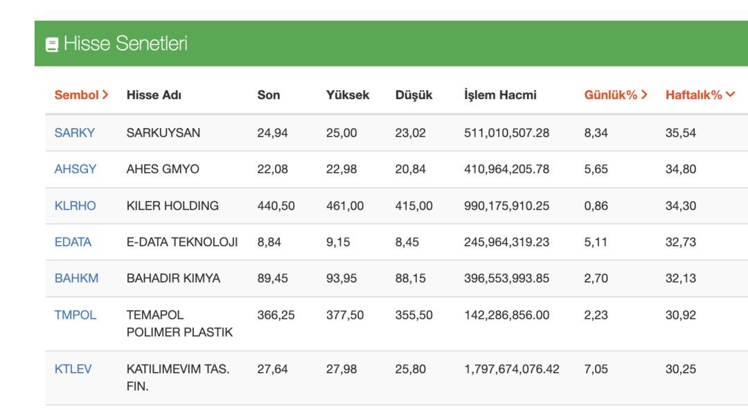 Haftanın y&uuml;zde 30 dan fazla kazandıran Borsa İstanbul hisseleri 1