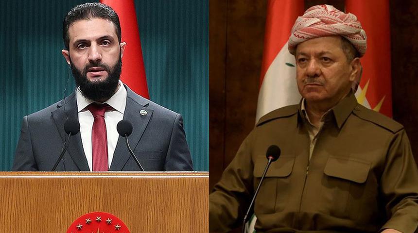 Suriye Devlet Başkanı eş-Şara, KDP Başkanı Barzani ile g&ouml;r&uuml;şt&uuml;