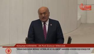 AK Parti Erzincan Milletvekili S&uuml;leyman Karaman TBMM k&uuml;rs&uuml;s&uuml;nde 'reklam' yaptı! "Modern odaları, l&uuml;ks villalarıyla..."