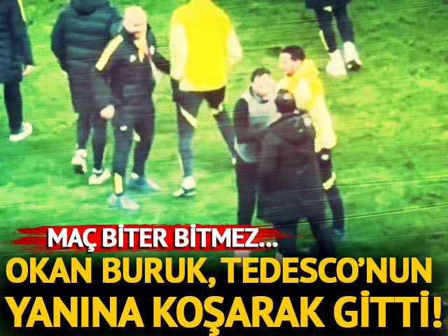 Okan Buruk ma&ccedil; biter bitmez sahaya girerek Tedesco'nun yanına koştu!