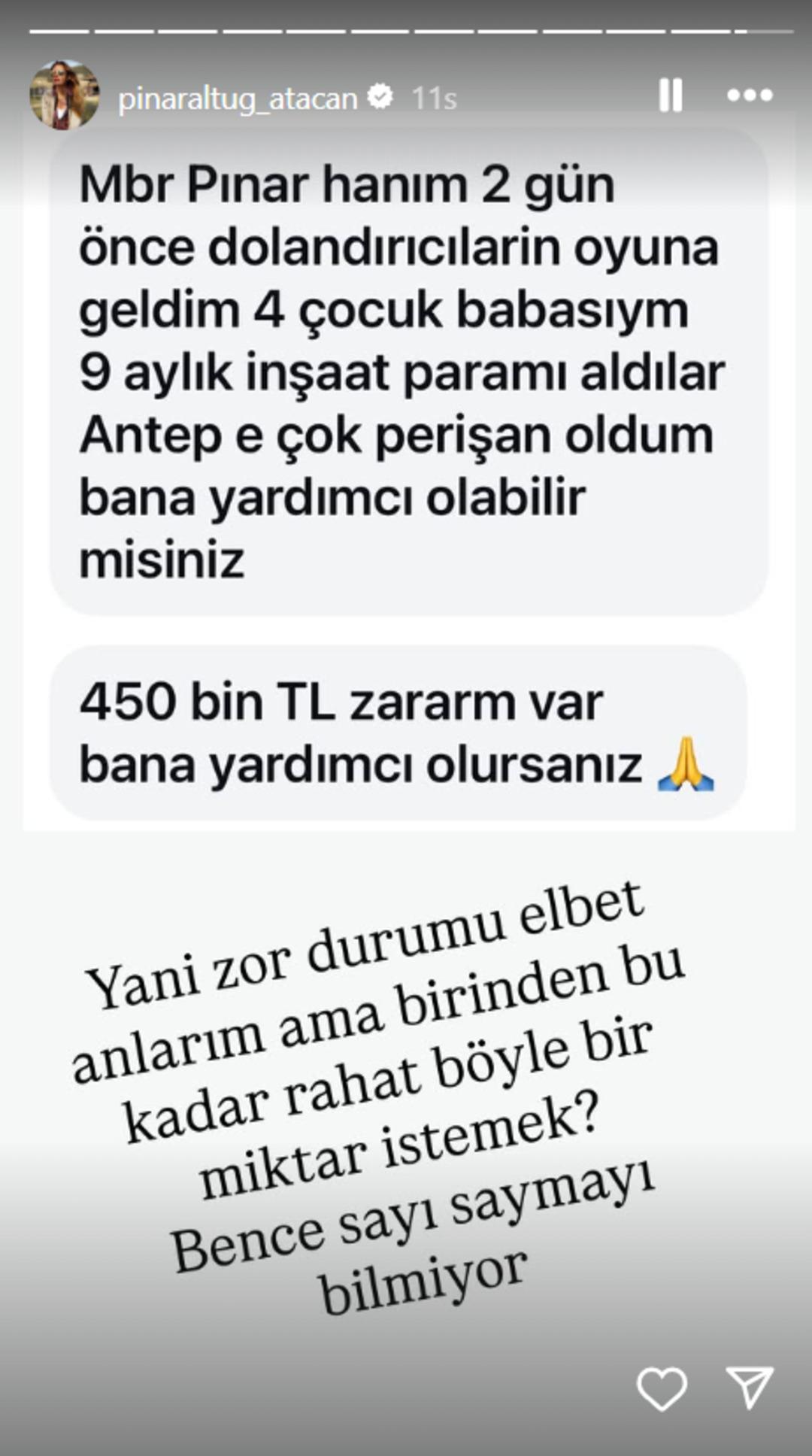 Pınar Altuğ a mesaj atıp 450 bin TL istedi! &Uuml;nl&uuml; oyuncu şaştı kaldı 2