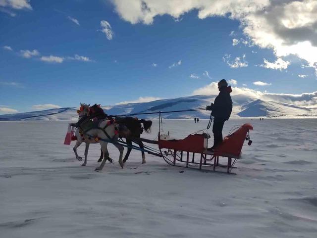 Çıldır Gölü’nde atlı kızak heyecanı başladı 1