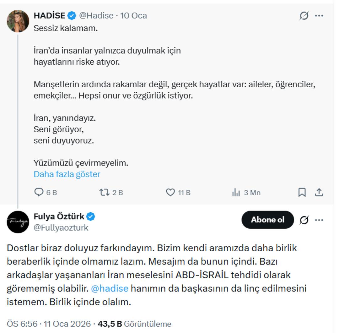 Fulya &Ouml;zt&uuml;rk ten Hadise ye İran tepkisi! Paylaşıp sildi 2