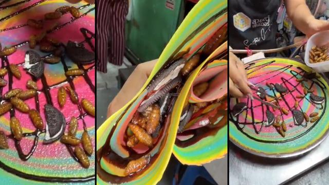 Bangkok’ta “sokak lezzeti”: Dışı renk renk içi böcek larvası!