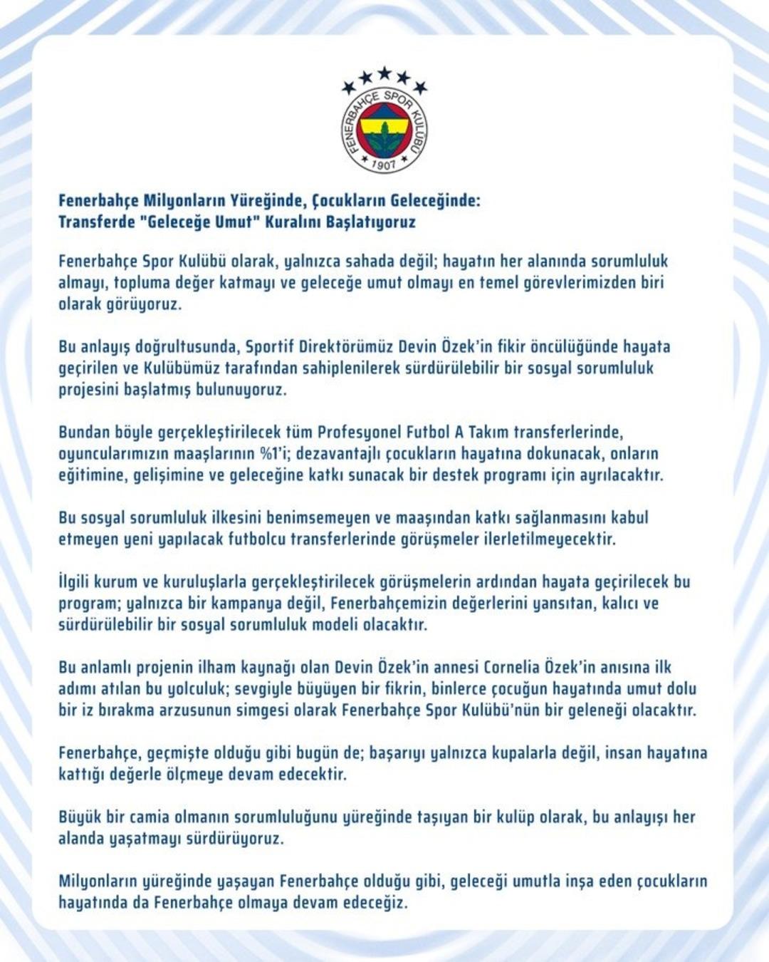 Fenerbah&ccedil;e den &ccedil;ocuklar i&ccedil;in &ouml;rnek olacak karar! O şart yoksa transferde yok... 1