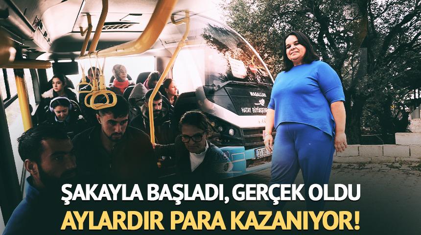 Şakayla başladı, dolmuşun başına ge&ccedil;ti! Direksiyon sallayarak parasını kazanıyor