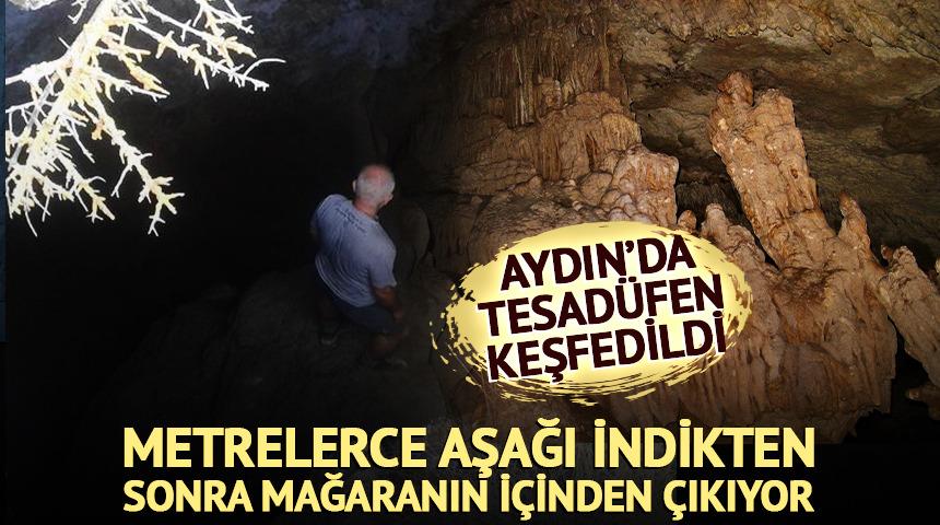 Metrelerce aşağı indikten sonra mağaranın i&ccedil;inden &ccedil;ıkıyor!