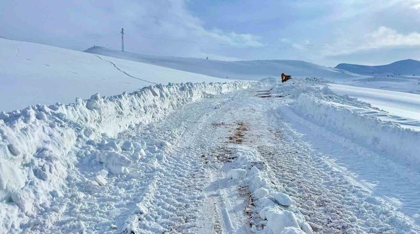 Kar kalınlığının yer yer 2 metreyi bulduğu b&ouml;lgede yol a&ccedil;ma &ccedil;alışması