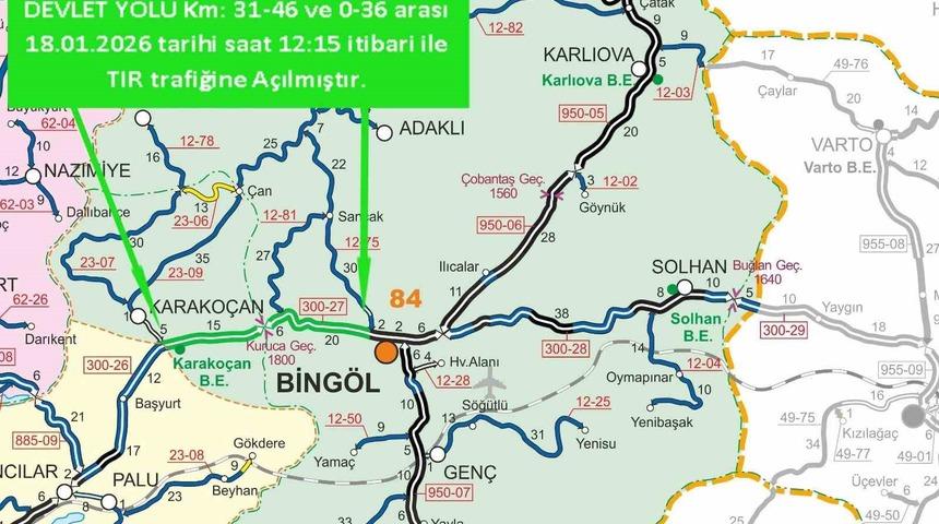 Bing&ouml;l&rsquo;&uuml;n &ccedil;evre illere tır trafiği a&ccedil;ıldı