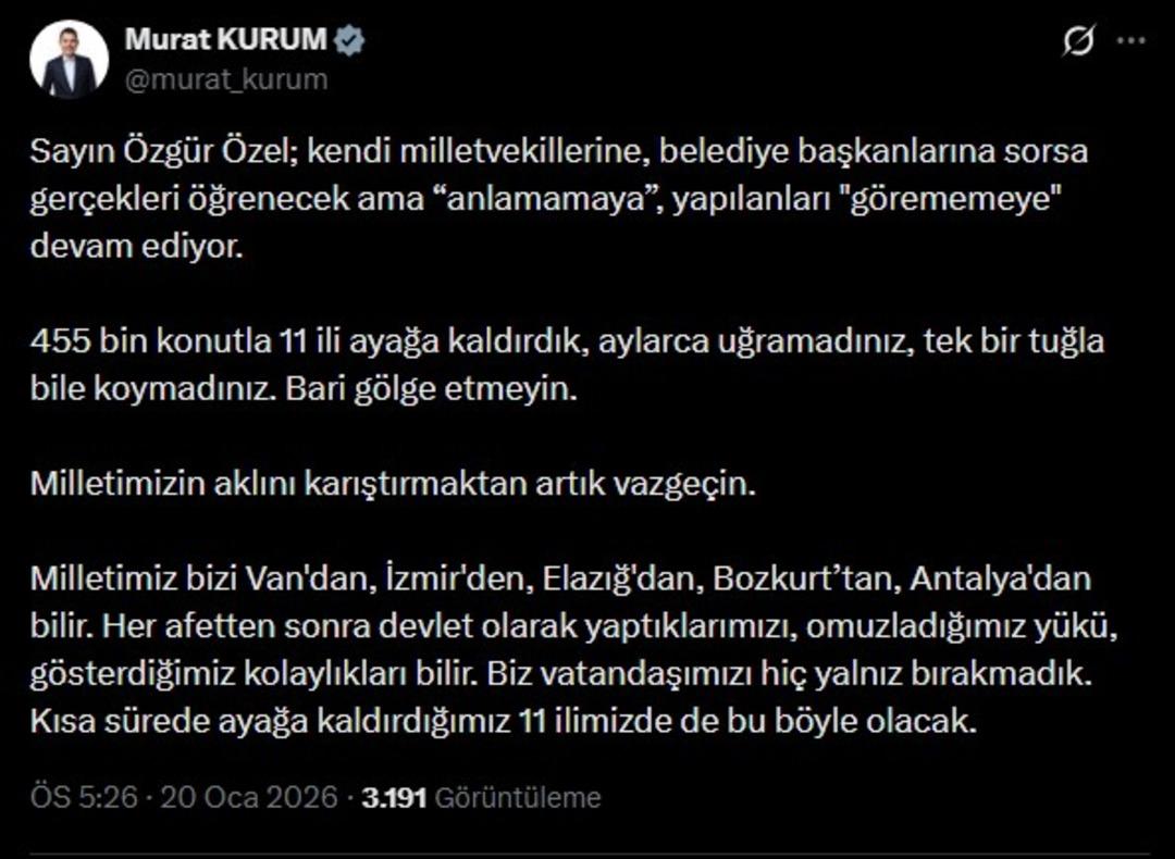 Bakan Kurum dan &Ouml;zel e  deprem b&ouml;lgesi  tepkisi: "Tek bir tuğla koymadınız, bari g&ouml;lge etmeyin" 3