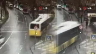 İETT otobüsü durağa dalmıştı! Faciadan kıl payı kurtulmuş: O anlar kamerada