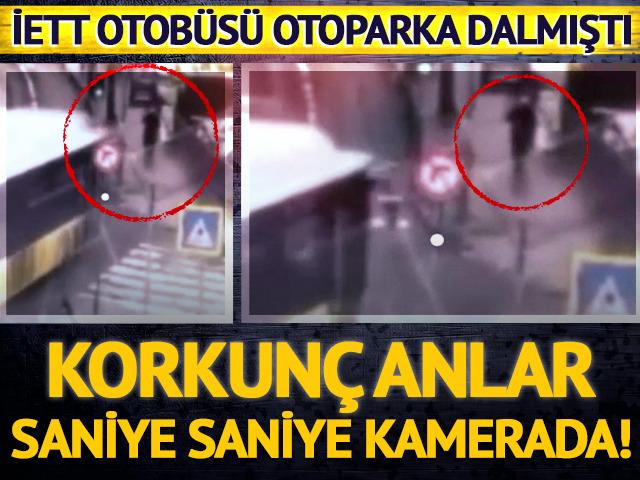 İETT otob&uuml;s&uuml; durağa dalmıştı! Faciadan kıl payı kurtulmuş: O anlar kamerada