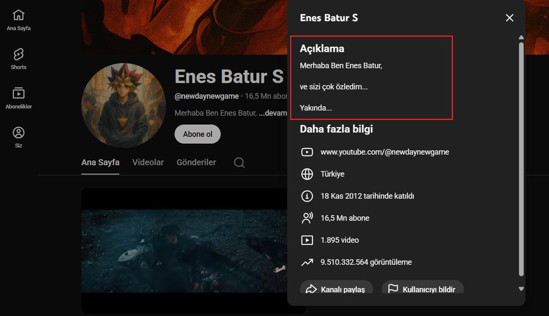 Enes Batur un YouTube kanalında dikkat &ccedil;eken değişiklik! T&uuml;m videoları silip ortadan kaybolmuştu  1
