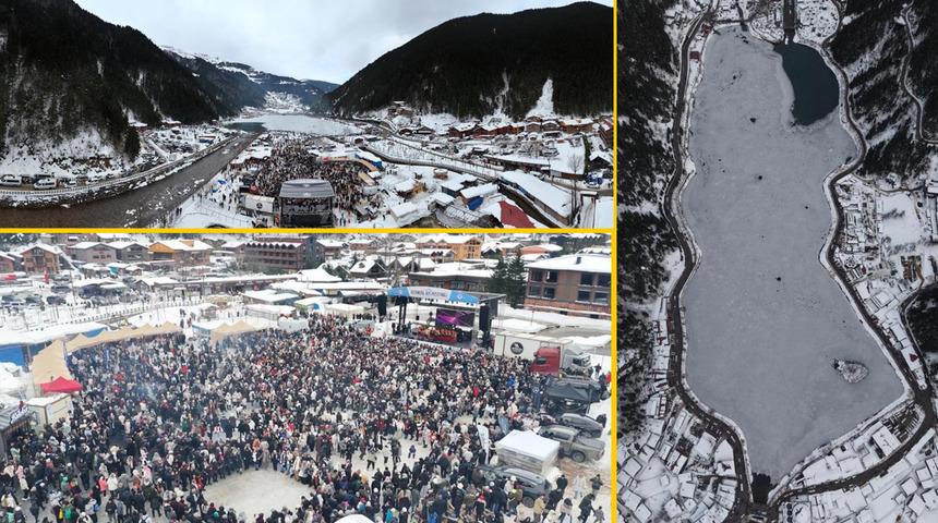 Uzung&ouml;l'de rekor denemesi! Binlerce kişi horon halkası oluşturdu: Trabzon'dan renkli g&ouml;r&uuml;nt&uuml;ler