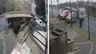 Başakşehir'de yokuştan kayan TIR 5 araca çarptı; kaza kamerada