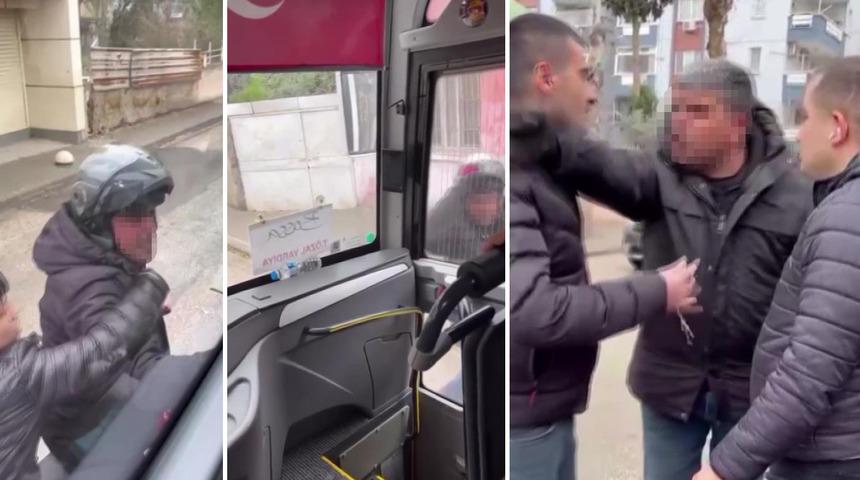Trafikte tartıştığı servis aracının camını kaskıyla kırdı