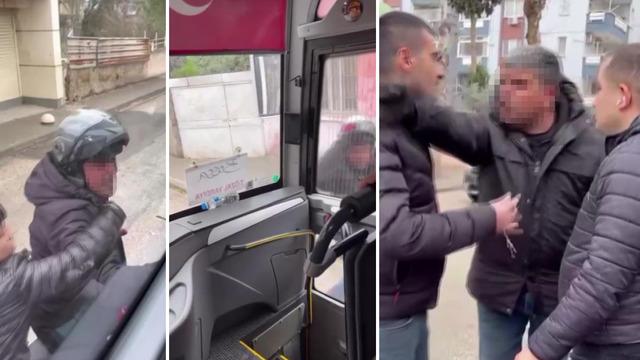 Trafikte tartıştığı servis aracının camını kaskıyla kırdı
