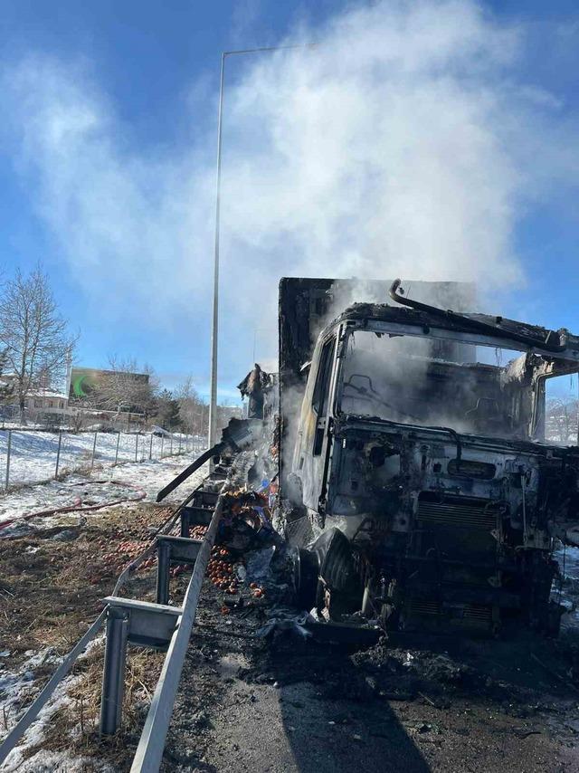 Adana-Pozantı Otoyolu’nda narenciye yüklü tır alevlere teslim oldu 1