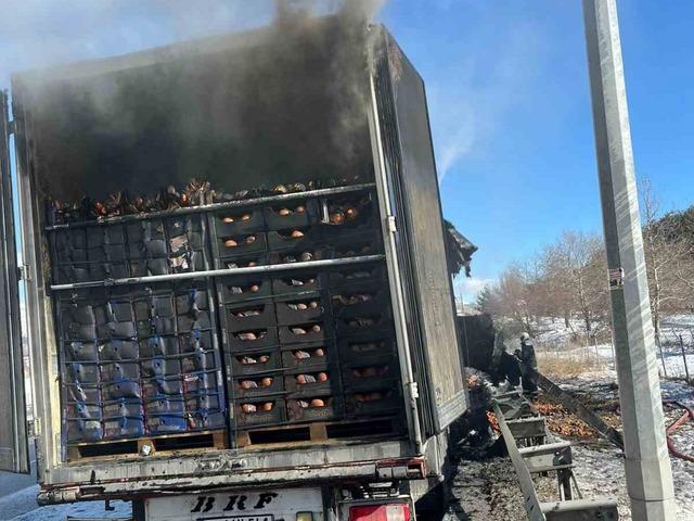 Adana-Pozantı Otoyolu&rsquo;nda narenciye y&uuml;kl&uuml; tır alevlere teslim oldu