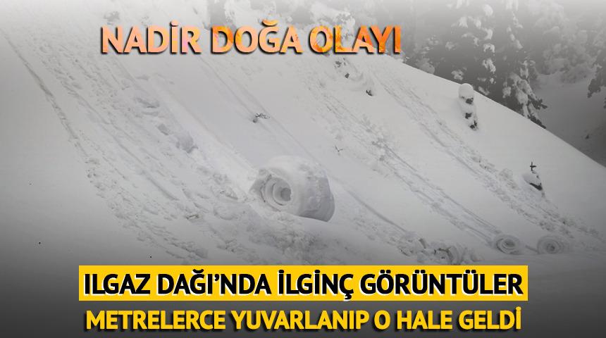 Ilgaz Dağı&rsquo;nda nadir doğa olayı: Kar ruloları oluştu