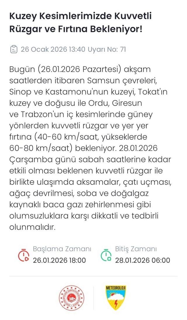 Kuzeyde fırtına alarmı: R&uuml;zgar hızı 80 kilometreye ulaşacak 1