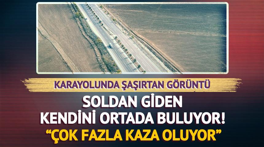 Sol şeritteki ara&ccedil; bir anda ortada kalıyor! Şaşırtan g&ouml;r&uuml;nt&uuml;
