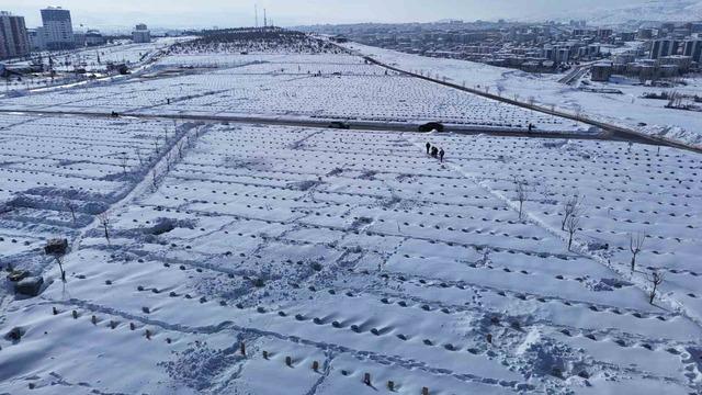 Karla kaplanan mezarda yakınlarının kabirlerini bulmakta zorlandılar