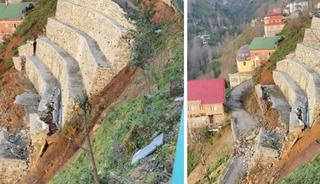 Rize&rsquo;de istinat duvarı &ccedil;&ouml;kt&uuml;: 2 ev tedbir ama&ccedil;lı boşaltıldı