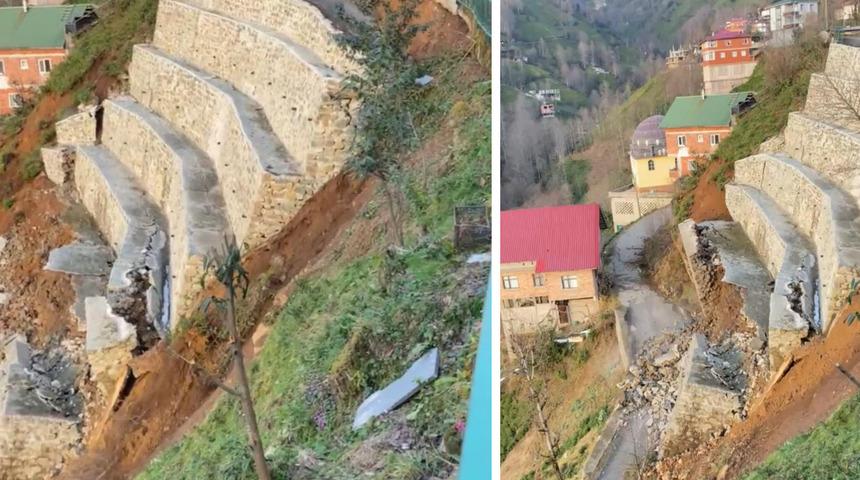 Rize&rsquo;de istinat duvarı &ccedil;&ouml;kt&uuml;: 2 ev tedbir ama&ccedil;lı boşaltıldı