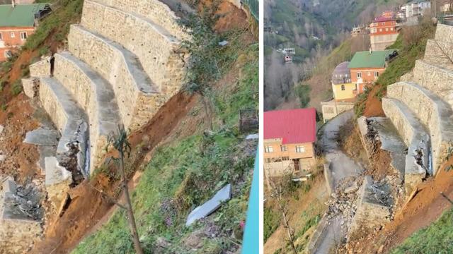 Rize’de istinat duvarı çöktü: 2 ev tedbir amaçlı boşaltıldı