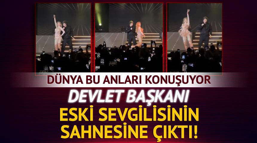 Viral olan g&ouml;r&uuml;nt&uuml;ler! Devlet başkanı eski sevgilisiyle sahneye &ccedil;ıkıp şarkı s&ouml;yledi