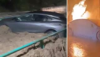 Manisa&rsquo;da sağanak yağış etkili oldu: Otomobil dereye d&uuml;şt&uuml;