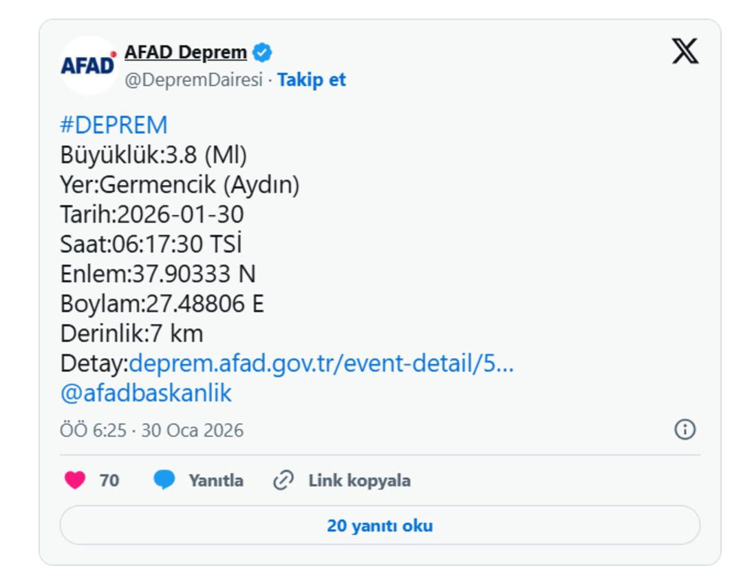 Aydın da sabah saatlerinde korkutan deprem! AFAD duyurdu 1