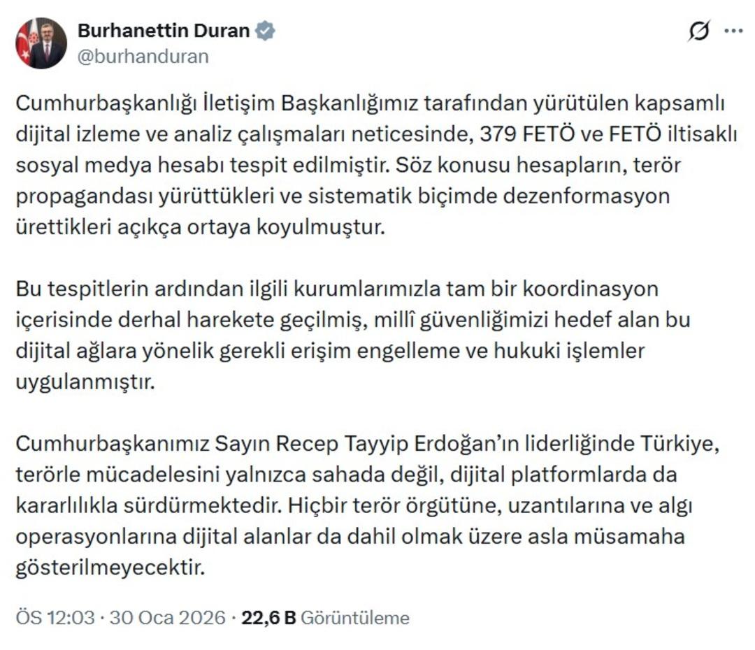 Burhanettin Duran: 379 FET&Ouml; iltisaklı hesap tespit edildi 2