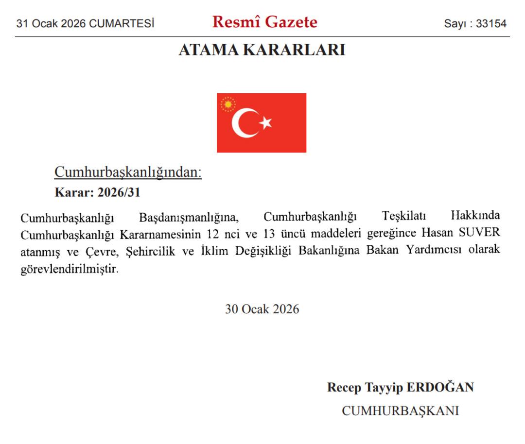 Resmi Gazete de yayımlandı: Hasan Suver, Cumhurbaşkanlığı Başdanışmanlığı g&ouml;revine atandı 1