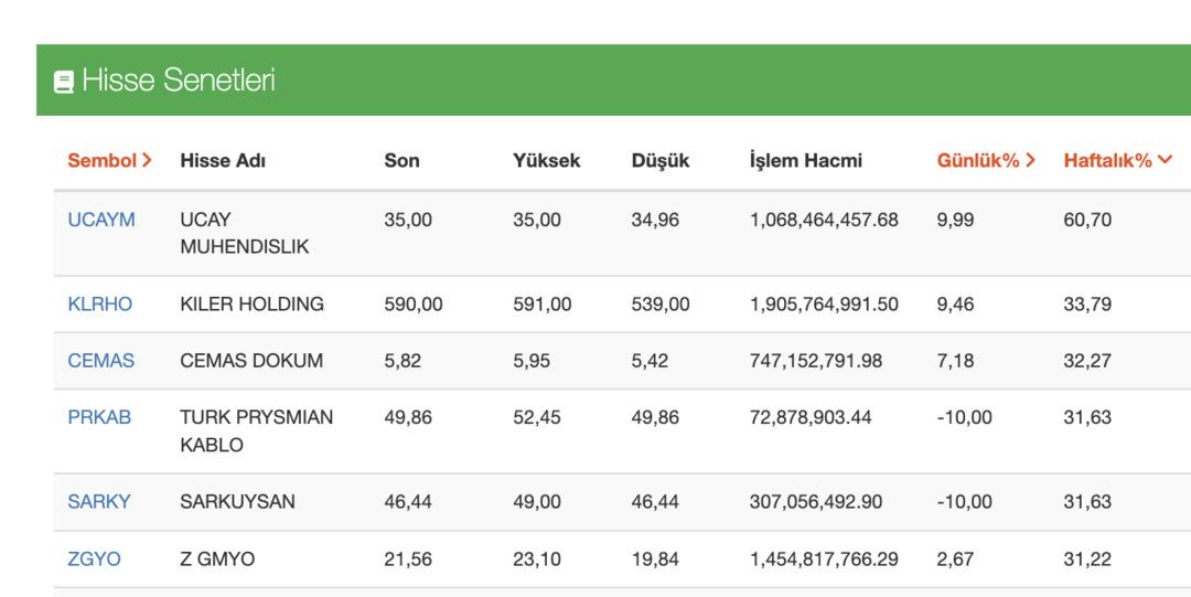 Borsada Haftanın Raporu: %30 ve &Uuml;zeri Kazandıran Hisseler 1