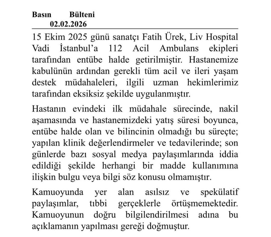 Fatih &Uuml;rek ile ilgili o iddiaya hastaneden a&ccedil;ıklama geldi!  2