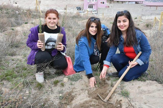 Isparta’daki KYK’lılar 500 fidanı toprakla buluşturdu