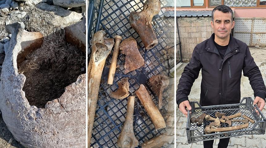 G&ouml;lde sular &ccedil;ekilince 'k&uuml;p mezar' ortaya &ccedil;ıktı: İnsan kemikleriyle dolu!