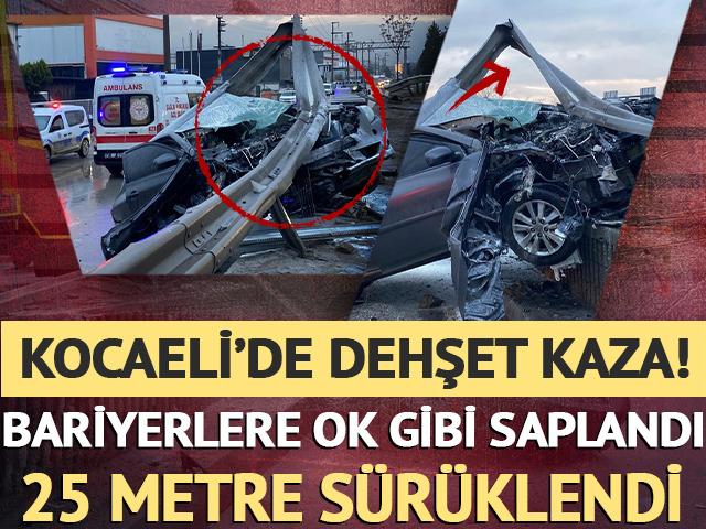 Kocaeli&rsquo;de otomobil bariyerlere ok gibi saplandı!