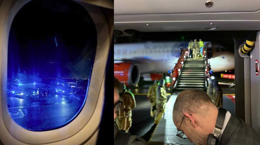 U&ccedil;ak taksi yoluna girdi! Pistte panik anları