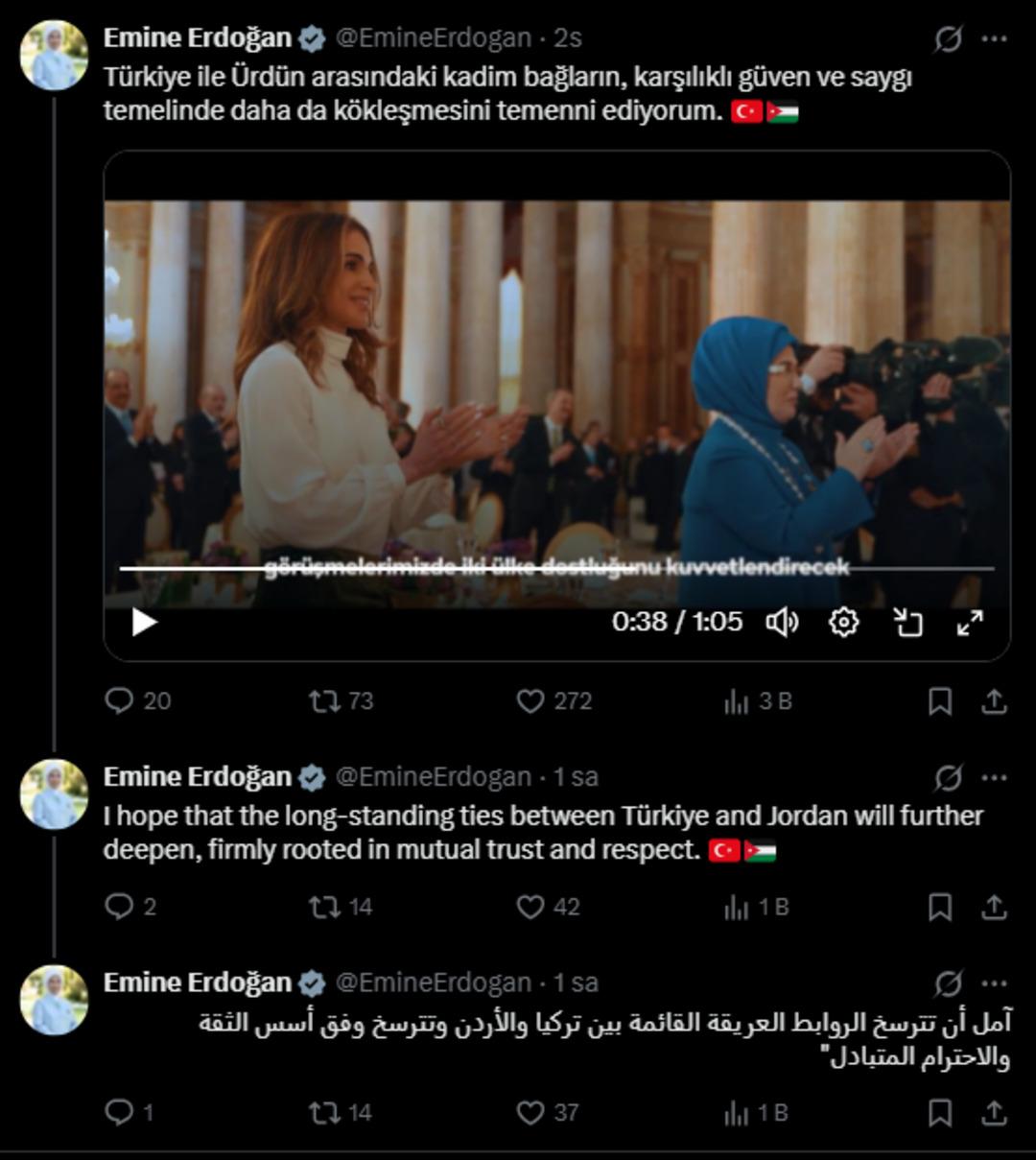 Emine Erdoğan dan &Uuml;rd&uuml;n Kralı 2 nci Abdullah ile eşinin T&uuml;rkiye ziyaretine ilişkin paylaşım 1