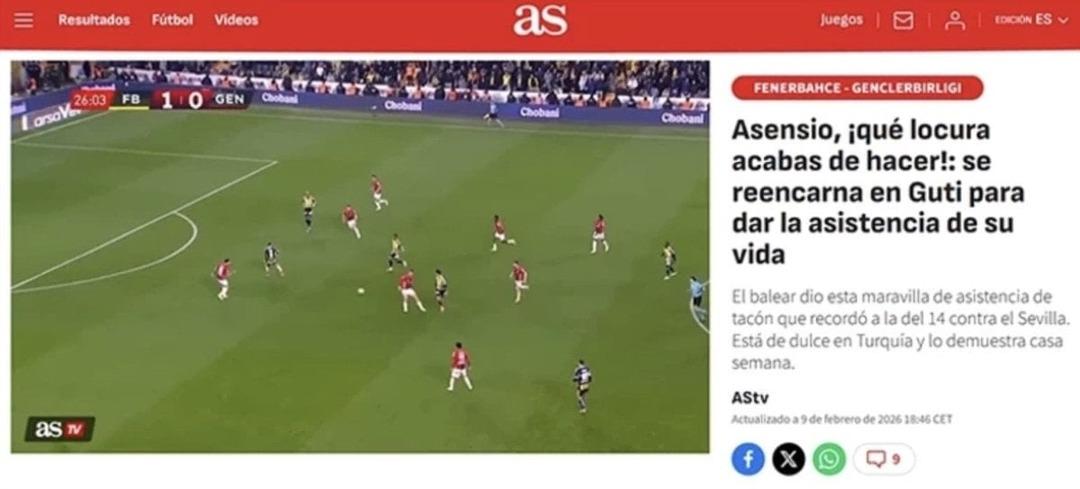 İspanya&rsquo;dan Asensio manşeti: Fenerbah&ccedil;e&rsquo;de yeniden doğdu! "Guti&rsquo;nin ruhuna b&uuml;r&uuml;nd&uuml;" 1