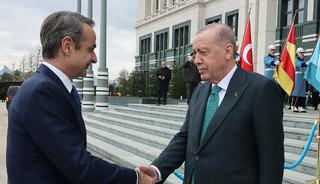 Cumhurbaşkanı Erdoğan, Yunanistan Başbakanı Mi&ccedil;otakis ile g&ouml;r&uuml;şt&uuml;